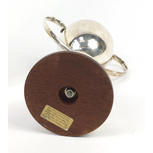 214 - Oak Golf Challenge shield with unmarked silver plaques and a silver plated trophy