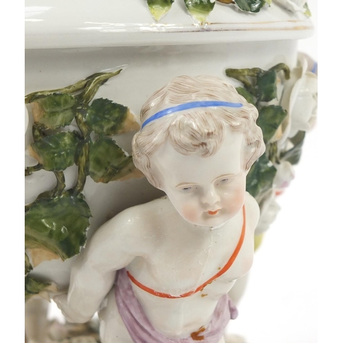 133 - 19th Century Switzendorf porcelain oil lamp base, mounted with three putti, 28cm high