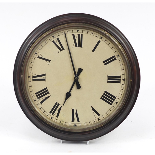 138 - Vintage mahogany electric wall clock with Roman numerals, 37cm diameter