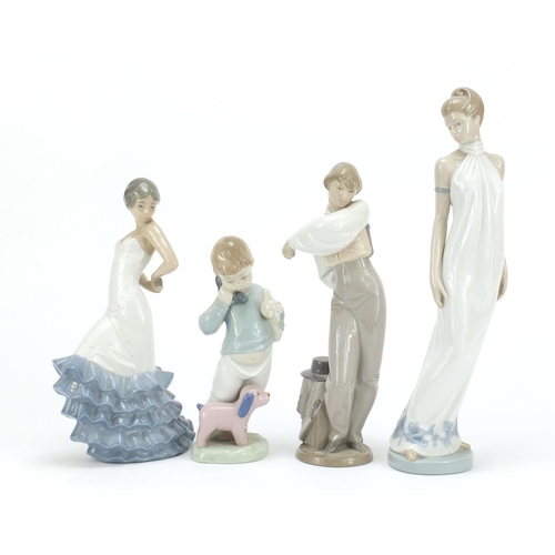 188 - Four Nao figures including one of a young boy with his dog, the largest 31cm high