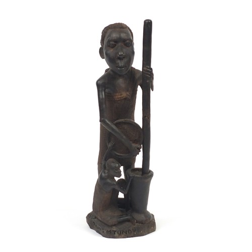 87 - African tribal carving of a father and son, 72cm high