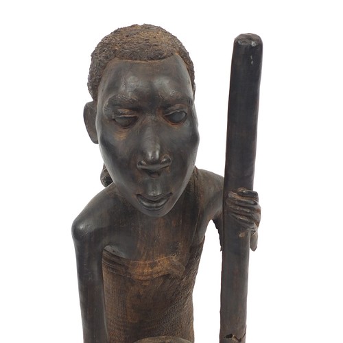 87 - African tribal carving of a father and son, 72cm high