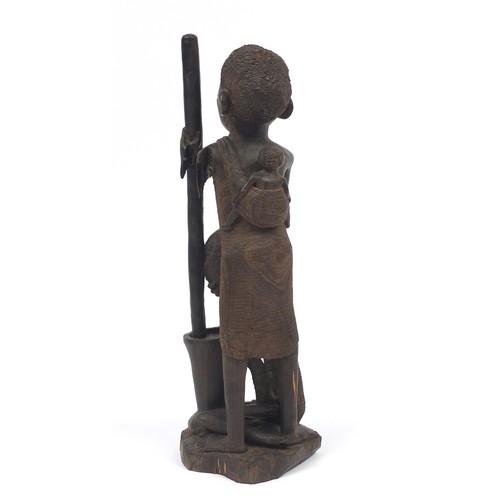 87 - African tribal carving of a father and son, 72cm high