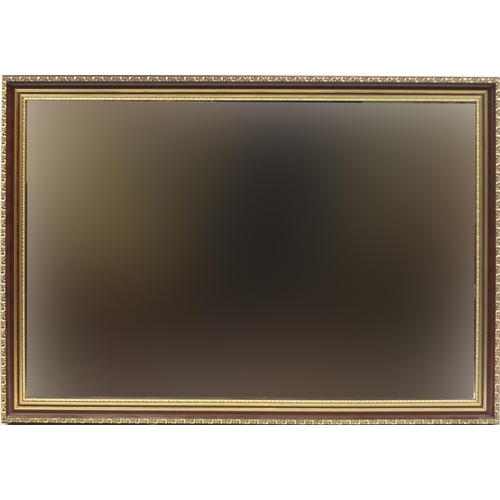 92 - Rectangular gilt framed wall hanging mirror with bevelled glass, 100cm x 70cm