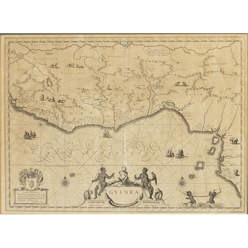 184 - Antique Gvinea map by Blaeu, mounted and framed, 54cm x 39.5cm