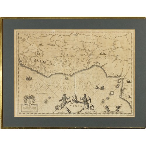 184 - Antique Gvinea map by Blaeu, mounted and framed, 54cm x 39.5cm