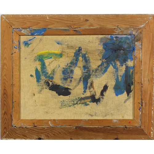 205 - Abstract composition, oil on canvas, bearing a monogram FL, framed, 38cm x 28cm