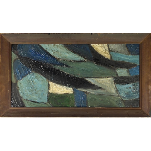 125 - After William Gear - Abstract composition, oil onto canvas, framed, 78.5cm x 38.5cm