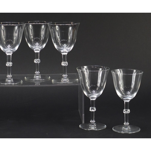 2119 - Set of eight Lalique Beaugency glass with part frosted stems, etched Lalique France to the bases, 15... 