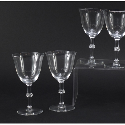 2119 - Set of eight Lalique Beaugency glass with part frosted stems, etched Lalique France to the bases, 15... 