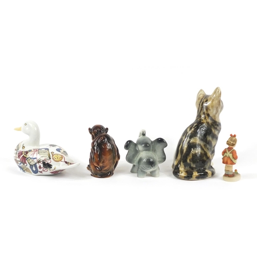 226 - China animals including Winstanley seated cat and a Goebel monkey, the largest 21cm high