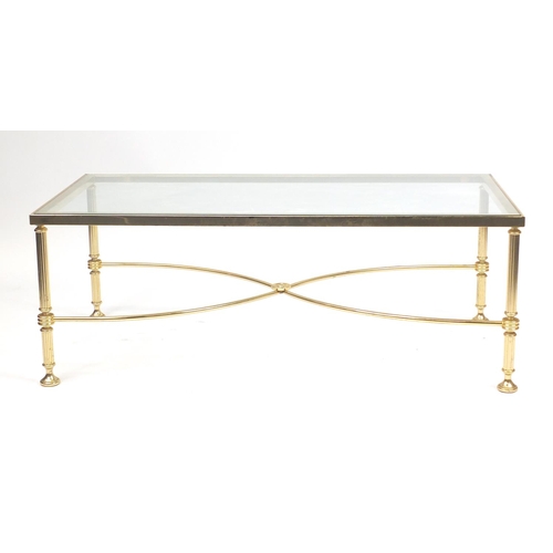 36 - Rectangular brass coffee table with glass top, 41cm H x 112cm W x 57cm D