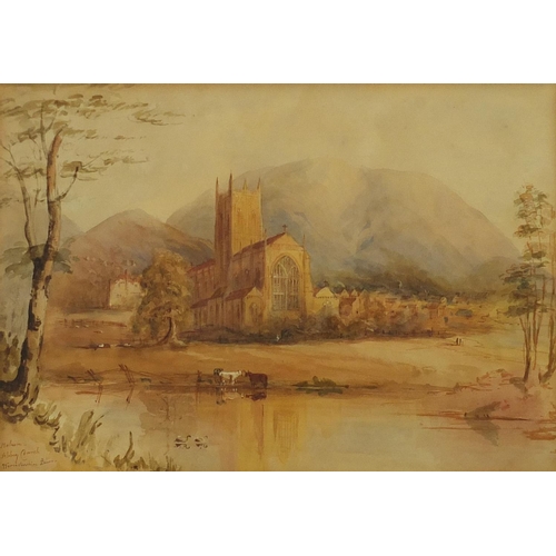 79 - Abby Church Worcestershire Beacon, 19th century watercolour, inscribed Frances A Barnes verso, mount... 