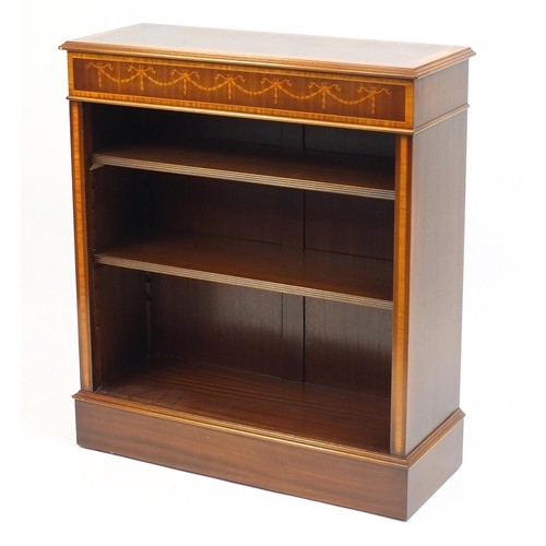 11 - Inlaid mahogany bookcase, 95cm H x 84cm W x 32cm D