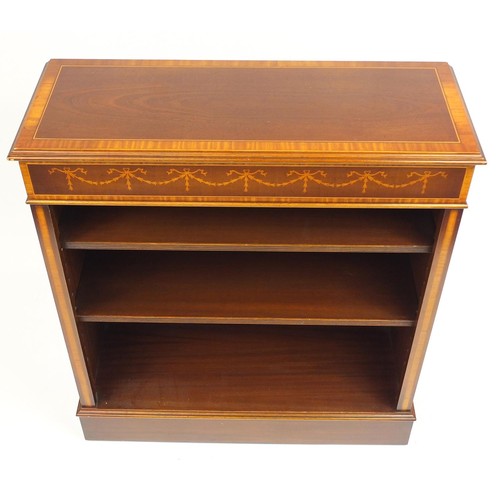 11 - Inlaid mahogany bookcase, 95cm H x 84cm W x 32cm D
