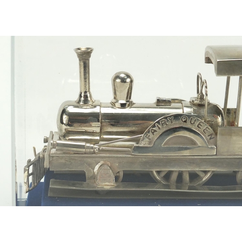 137 - Indian silver coloured metal locomotive - Fairy Queen, celebrating 150th Year of Indian Railways, th... 