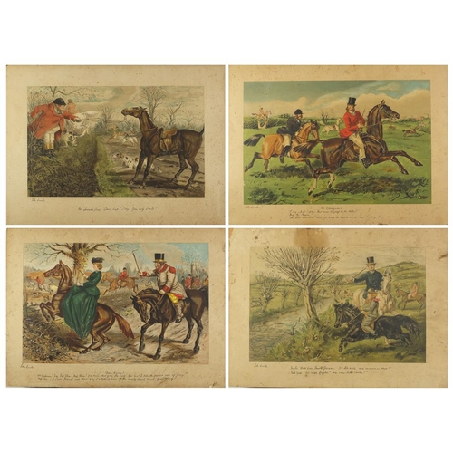 181 - John Leach - Huntsmen on Horseback, set of four lithographic prints, each mounted, 63cm x 40cm