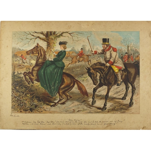 181 - John Leach - Huntsmen on Horseback, set of four lithographic prints, each mounted, 63cm x 40cm