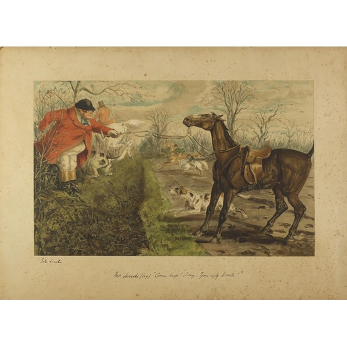 181 - John Leach - Huntsmen on Horseback, set of four lithographic prints, each mounted, 63cm x 40cm