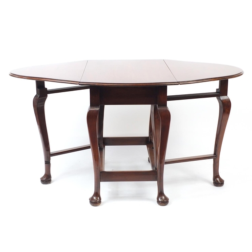 51 - Queen Anne style walnut drop leaf table with pad feet, 75cm H x 57cm W (folded) x 92cm D