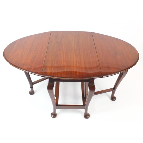 51 - Queen Anne style walnut drop leaf table with pad feet, 75cm H x 57cm W (folded) x 92cm D