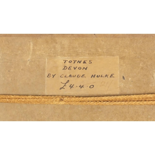 148 - Claude Hulke - Totnes Devon, watercolour, paper label for four pounds four shillings to reverse, fra... 