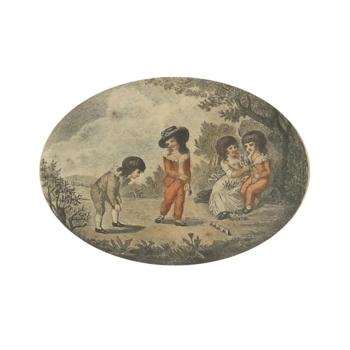 223 - 19th Century T B Freeman Aquatint- Children playing marbles, Mrs Trewineau delin, mounted and framed... 