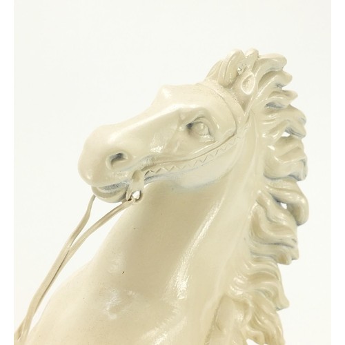 134 - Painted Spelter model of a Marley horse and trainer, 41cm high