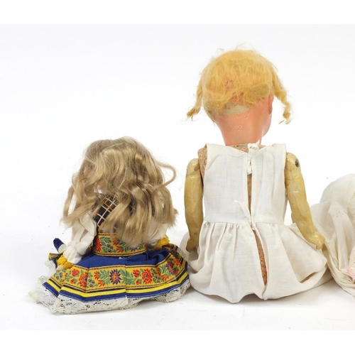 163 - Four vintage dolls with jointed limbs  including Kopplesdorf and Armand Marseille, the largest 51cm ... 