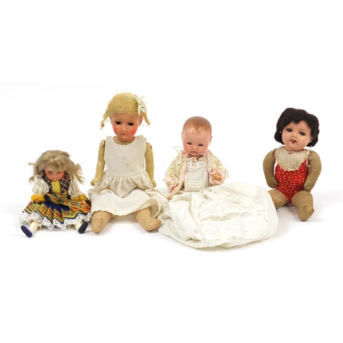 163 - Four vintage dolls with jointed limbs  including Kopplesdorf and Armand Marseille, the largest 51cm ... 