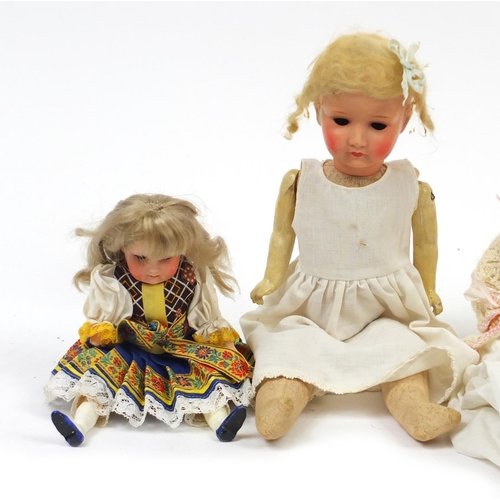 163 - Four vintage dolls with jointed limbs  including Kopplesdorf and Armand Marseille, the largest 51cm ... 