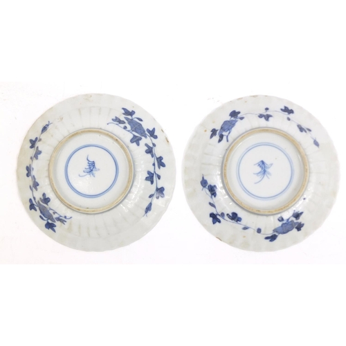 158 - Two Chinese blue and white porcelain dishes hand painted with flowers, each 12cm diameter