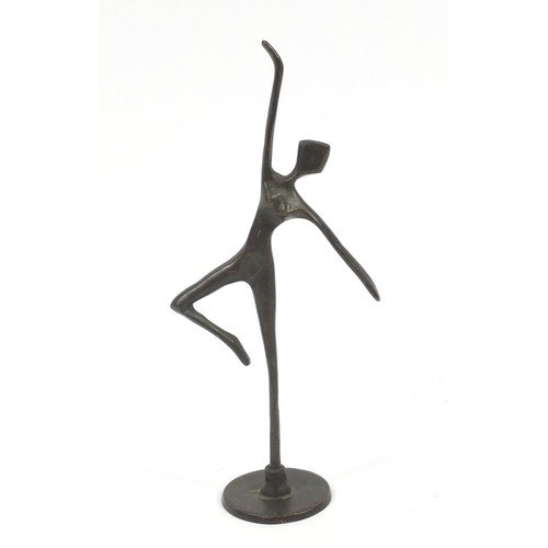 128 - Modernist patinated bronze study of a dancer, 29.5cm high