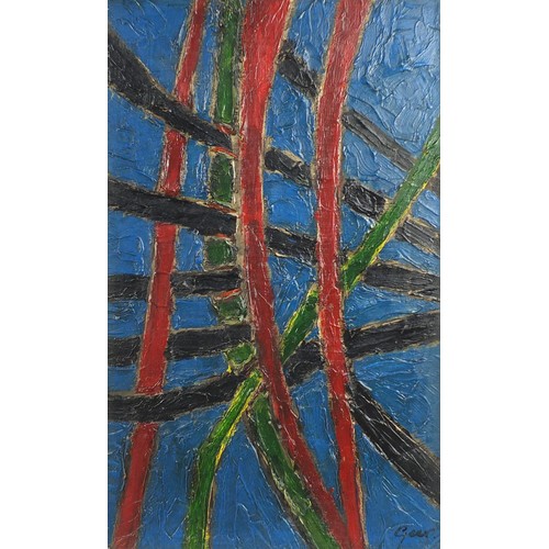 203A - Abstract composition, Russian School oil onto board, framed, 91cm x 55cm