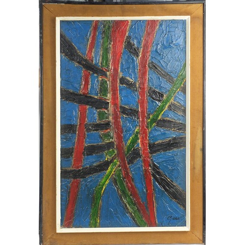 203A - Abstract composition, Russian School oil onto board, framed, 91cm x 55cm