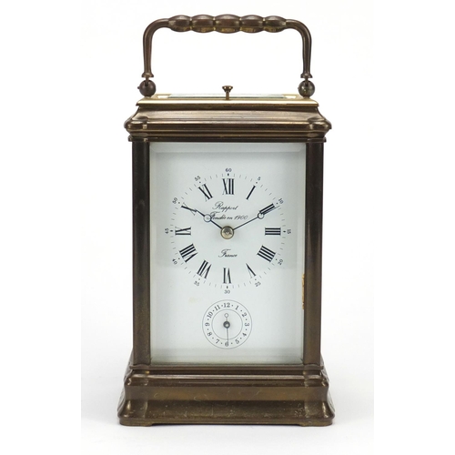 2175 - Brass cased repeating carriage clock by Rapport with subsidiary dial, 14.5cm high