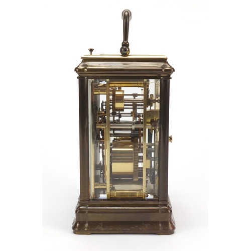 2175 - Brass cased repeating carriage clock by Rapport with subsidiary dial, 14.5cm high