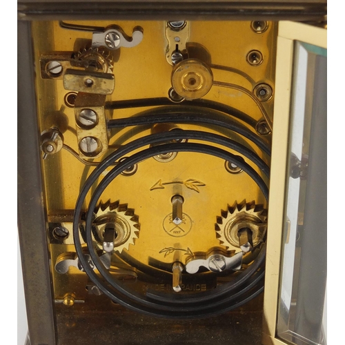 2175 - Brass cased repeating carriage clock by Rapport with subsidiary dial, 14.5cm high