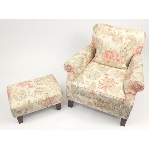 2040 - Multiyork armchair and matching footstool with floral upholstery, 83cm high