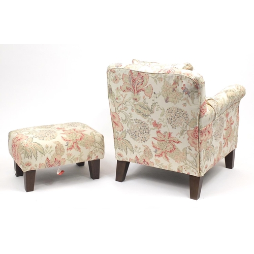 2039 - Multiyork armchair and matching footstool with floral upholstery, 83cm high