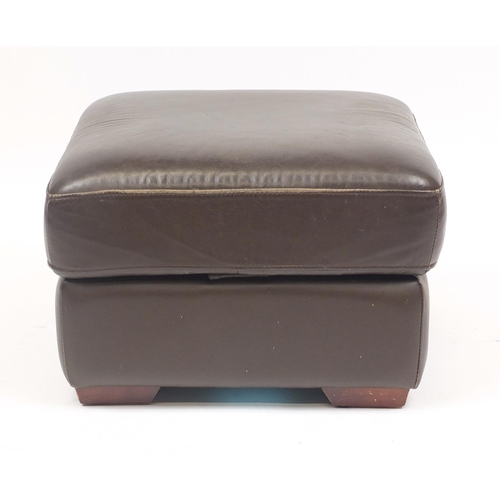 2038 - Electric brown leather two seater reclining settee with a storage footstool, 165cm in length