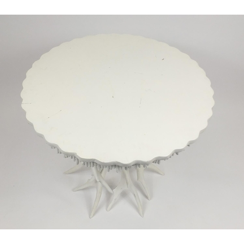 2041 - White painted stag antler table, 81cm H x 90cm diameter
