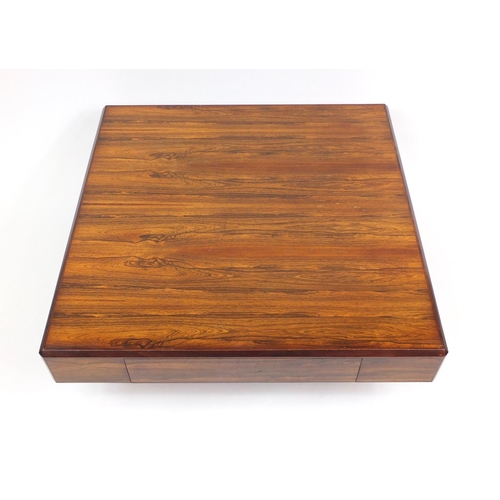 2013A - Scandinavian rosewood coffee table, fitted with a drawer, 37cm H x 95cm W x 95cm D