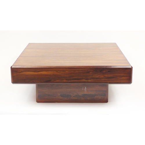 2013A - Scandinavian rosewood coffee table, fitted with a drawer, 37cm H x 95cm W x 95cm D