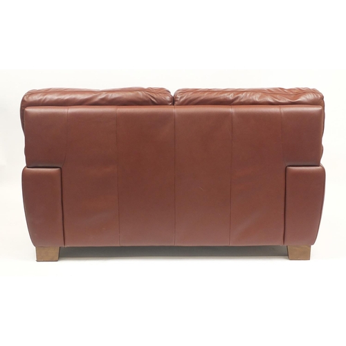 2027 - Brown leather two seater settee, 160cm wide