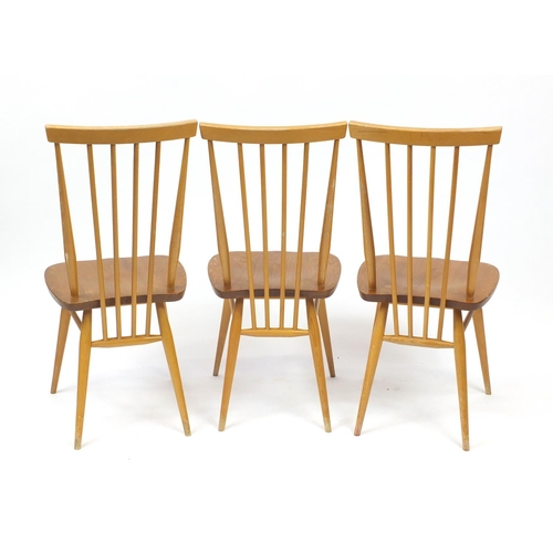 2016A - Set of three Ercol Windsor light elm stick back chairs, model 391, 92cm high