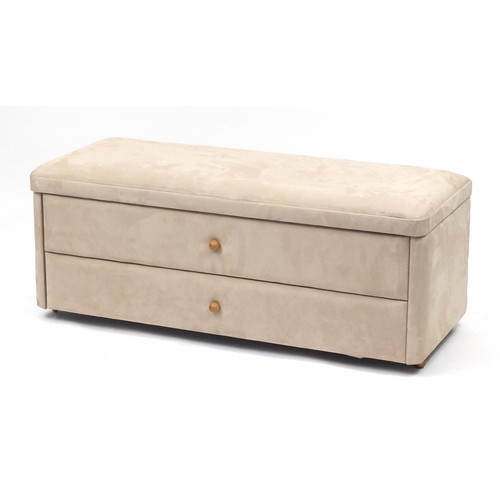 2060 - Contemporary two drawer ottoman with suede upholstery, 48cm H x 120cm W x 48cm D