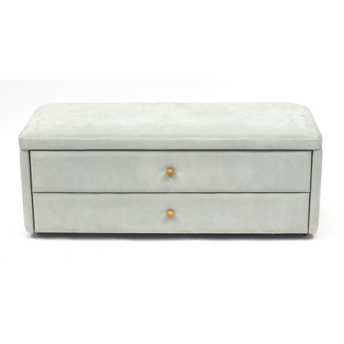 2045 - Contemporary two drawer ottoman with suede upholstery, 48cm H x 120cm W x 48cm D