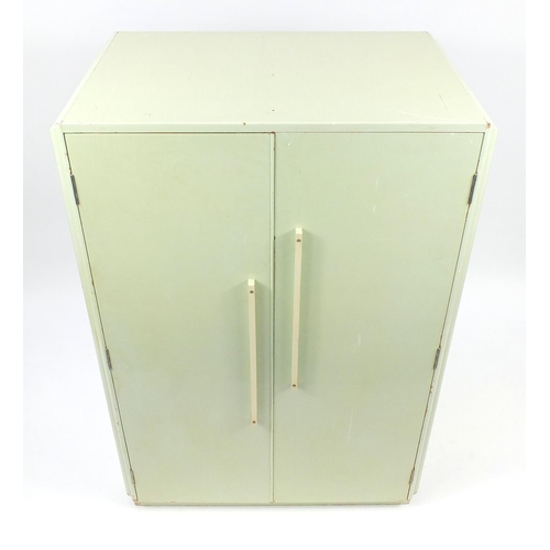 2007 - Art Deco two door cupboard enclosing sixteen bespoke fitted honey oak drawers, 146cm H x 97cm W x 61... 