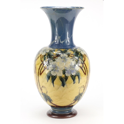 2116 - Large Royal Doulton vase, hand painted with flowers, factory marks and incised initials to the base,... 